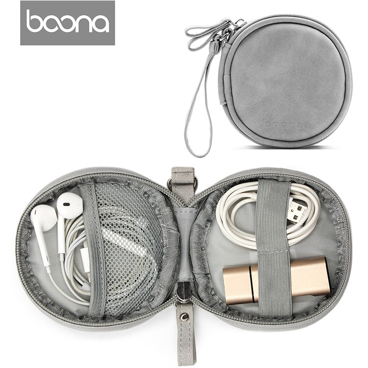 Waterproof PU Leather Earphone Bag-Round